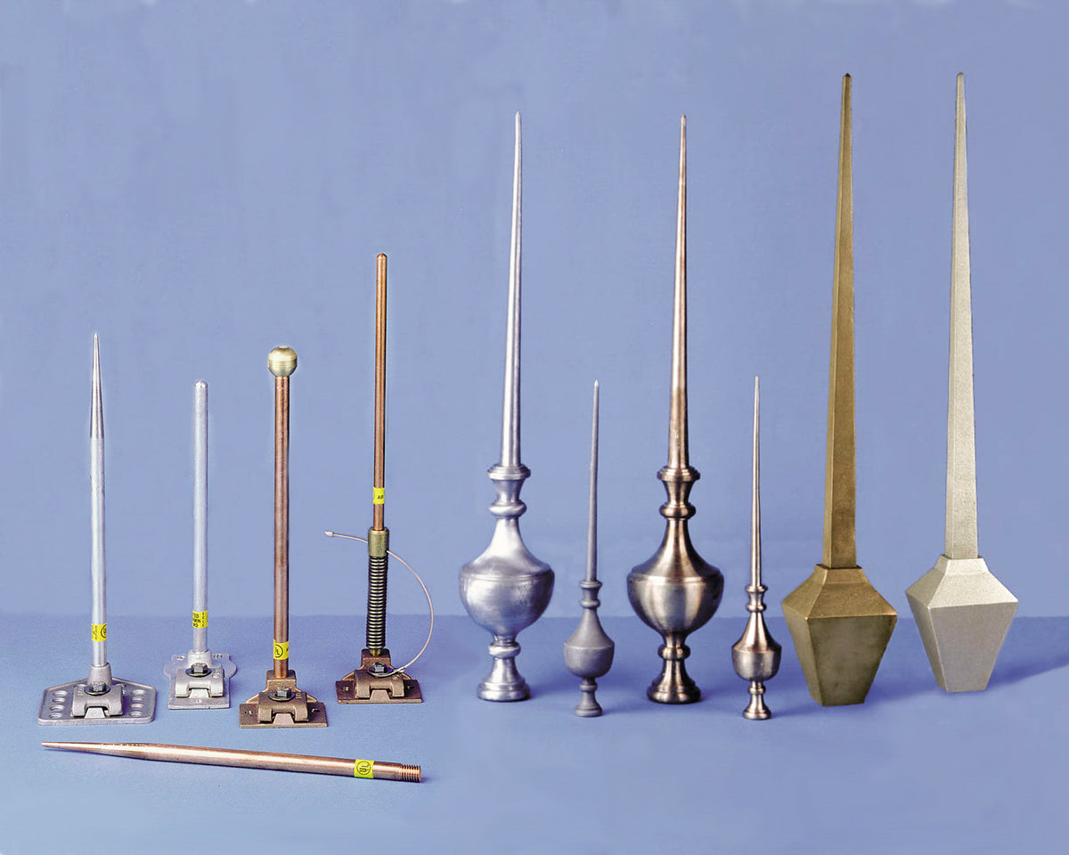 Lightning rod installed on a metal barn roof